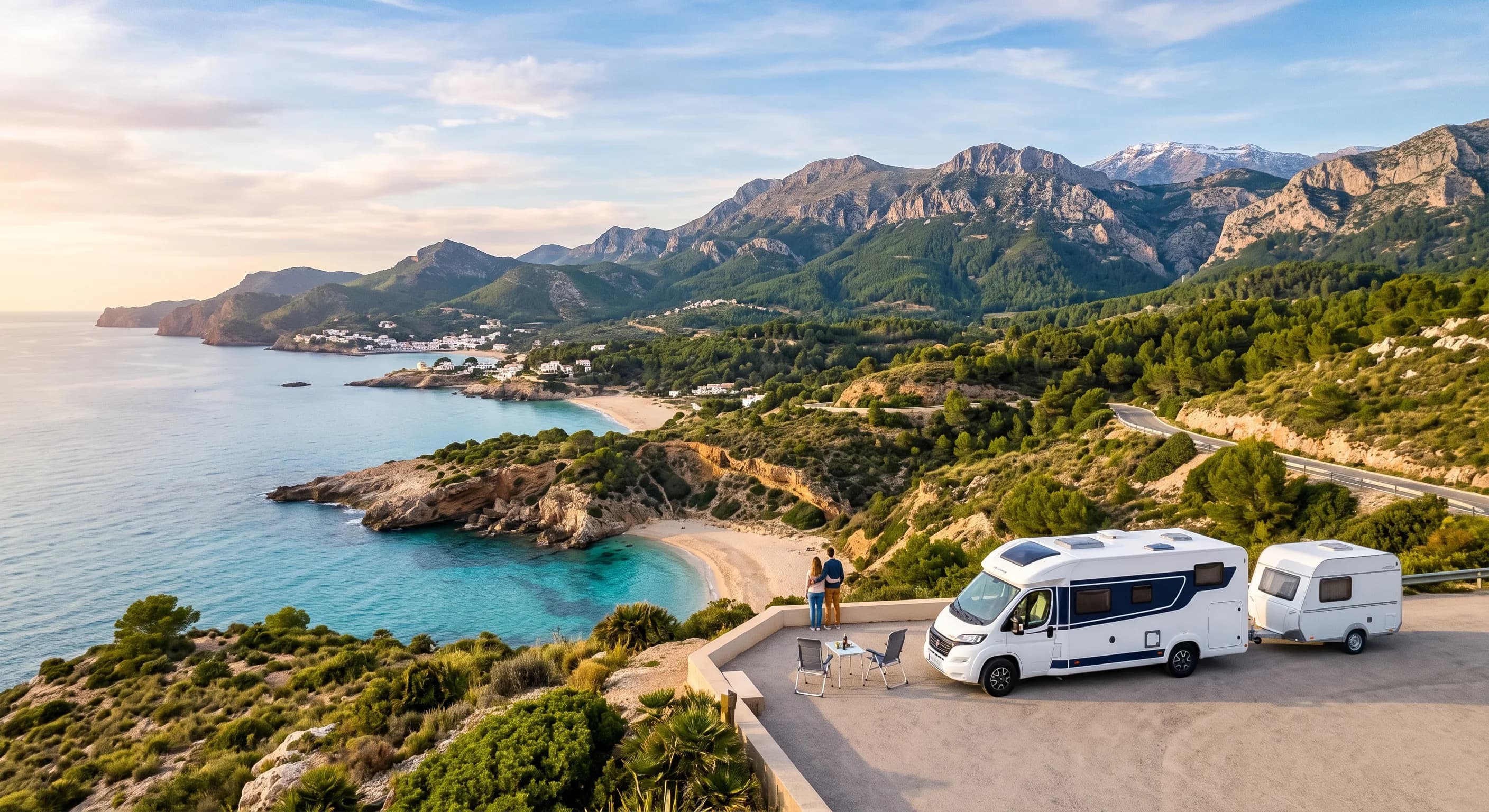 Autocaravana viajando por un paisaje de España